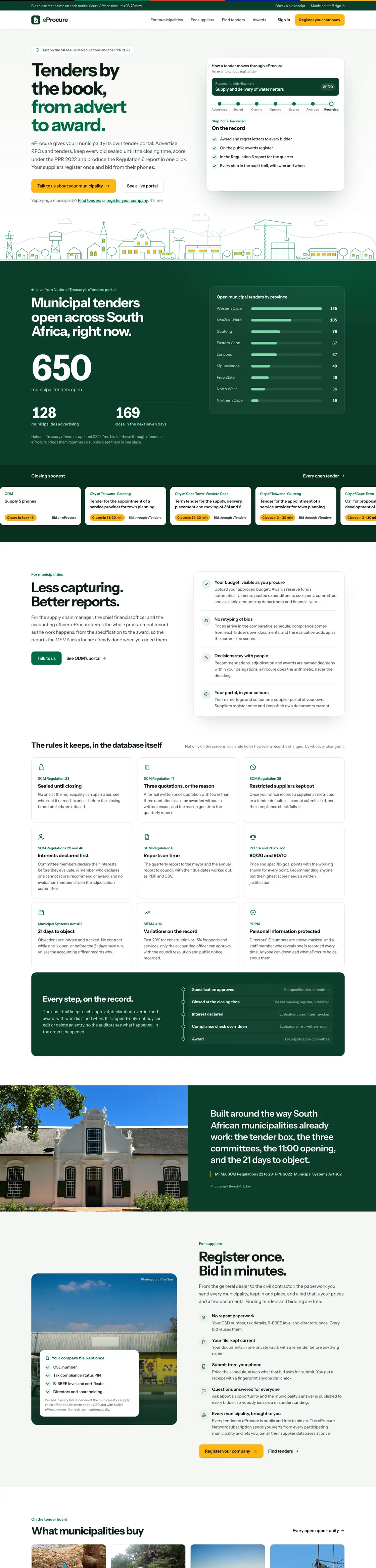 The eProcure website, the whole page